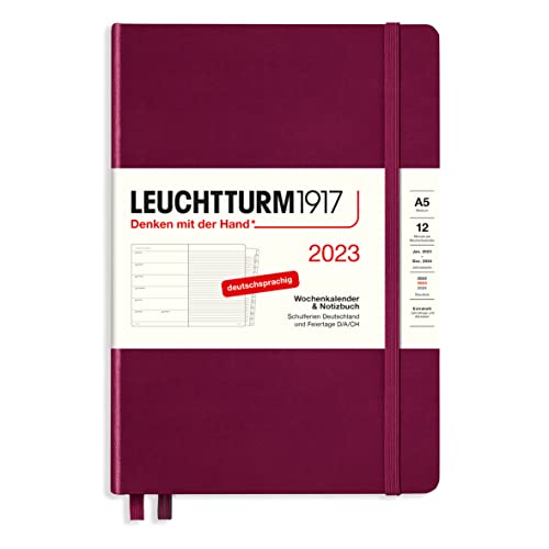 LEUCHTTURM1917 365666 Wochenkalender und Notizbuch Medium (A5) 2023, 12 Monate, Port Red von LEUCHTTURM1917