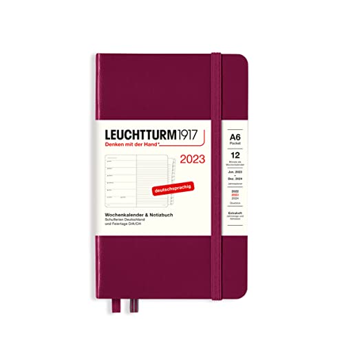 LEUCHTTURM1917 365681 Wochenkalender & Notizbuch Pocket (A6) 2023, 12 Monate, Port Red, Deutsch von LEUCHTTURM1917