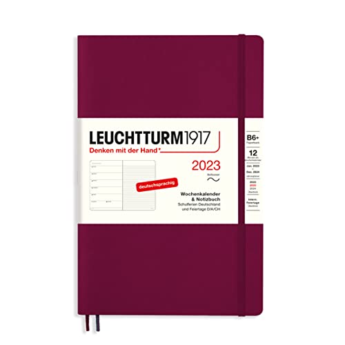 LEUCHTTURM1917 365701 Wochenkalender und Notizbuch Softcover 2023, 12 Monate, Port Red, Paperback (B6+) von LEUCHTTURM1917