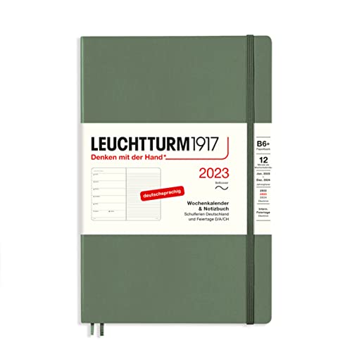 LEUCHTTURM1917 365703 Wochenkalender & Notizbuch Softcover Paperback (B6+) 2023, 12 Monate, Olive, Deutsch von LEUCHTTURM1917