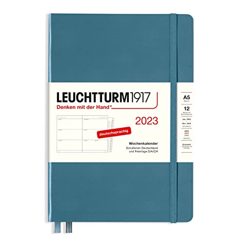 LEUCHTTURM1917 365722 Wochenkalender Medium (A5) 2023,12 Monate, Stone Blue, Deutsch von LEUCHTTURM1917