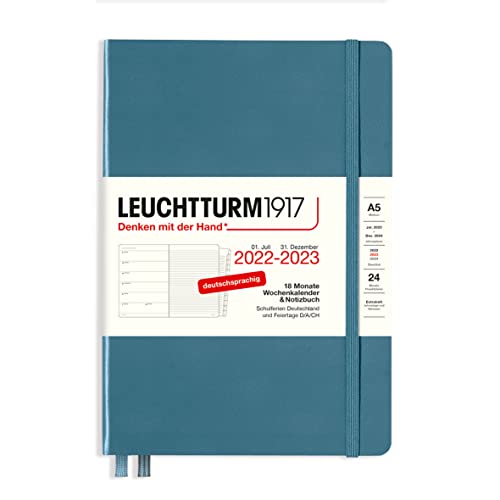 LEUCHTTURM1917 365804 Wochenkalender & Notizbuch Medium (A5) 2023, 18 Monate, Stone Blue, Deutsch von LEUCHTTURM1917