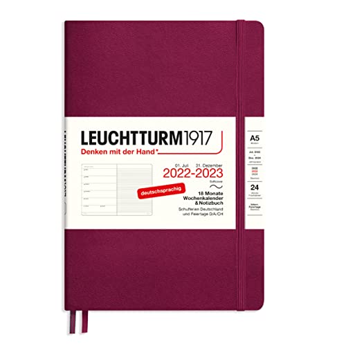 LEUCHTTURM1917 365807 Wochenkalender & Notizbuch Softcover Medium (A5) 2023, 18 Monate, Port Red, Deutsch von LEUCHTTURM1917