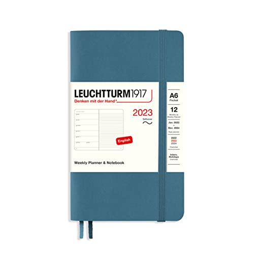 LEUCHTTURM1917 365927 Wochenkalender & Notizbuch Softcover Pocket (A6) 2023, 12 Monate, Stone Blue, Englisch von LEUCHTTURM1917