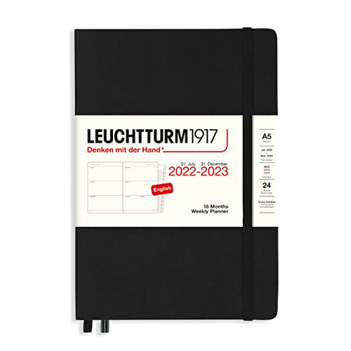 LEUCHTTURM1917 366032 Wochenkalender Medium (A5) 2023, 18 Monate, Schwarz, Englisch von LEUCHTTURM1917