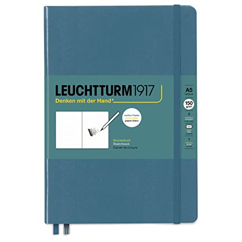 LEUCHTTURM1917 366156 Skizzenbuch Medium (A5), Hardcover, 112 Seiten (150 g/qm), blanko, Stone Blue von LEUCHTTURM1917