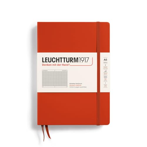 LEUCHTTURM1917 367253 Notizbuch Medium (A5), Hardcover, 251 nummerierte Seiten, Fox Red, kariert von LEUCHTTURM1917