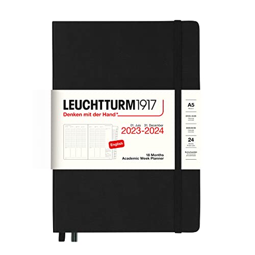 LEUCHTTURM1917 367557 Akademischer Wochenplaner Medium (A5) 2024, 18 Monate, Black, Englisch von LEUCHTTURM1917