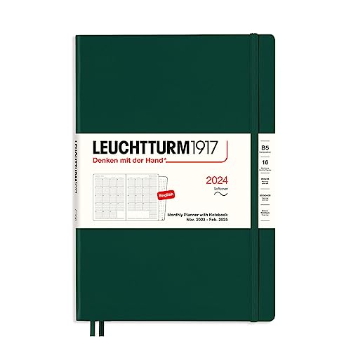 LEUCHTTURM1917 367561 Monatsplaner mit Notizbuch, Softcover, Composition (B5) 2024, 16 Monate, Forest Green, English von LEUCHTTURM1917