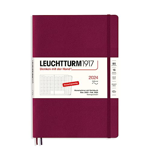 LEUCHTTURM1917 367566 Monatsplaner & Notizbuch Composition (B5) 2024, 16 Monate, Softcover, Port Red, Deutsch von LEUCHTTURM1917