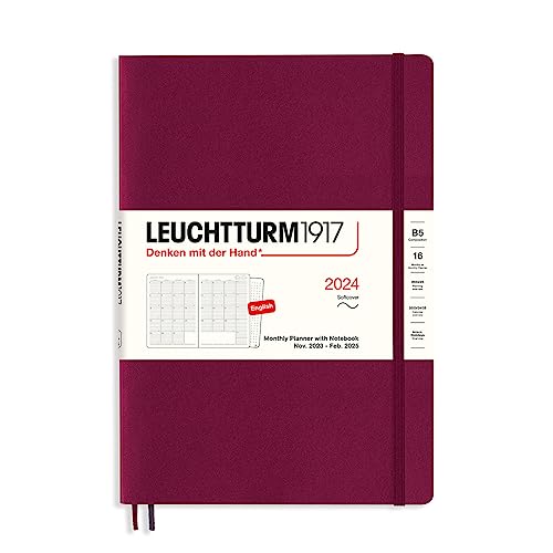 LEUCHTTURM1917 367567 Monatsplaner mit Notizbuch, Softcover, Composition (B5) 2024, 16 Monate, Port Red, English von LEUCHTTURM1917
