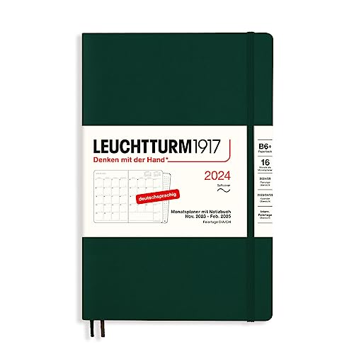 LEUCHTTURM1917 367572 Monatsplaner & Notizbuch Paperback (B6+) 2024, 16 Monate, Softcover, Forest Green, Deutsch von LEUCHTTURM1917