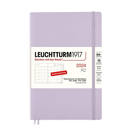LEUCHTTURM1917 367574 Monatsplaner & Notizbuch Paperback (B6+) 2024, 16 Monate, Softcover, Lilac, Deutsch von LEUCHTTURM1917