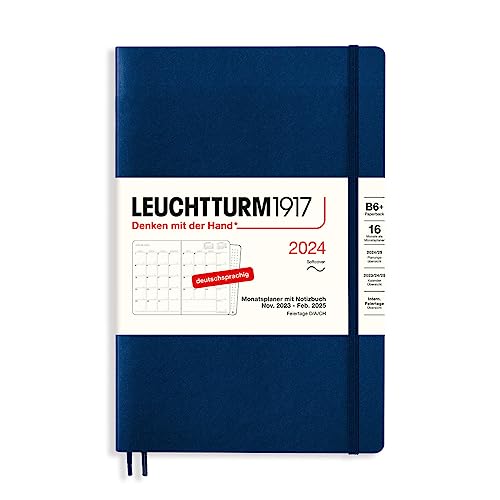 LEUCHTTURM1917 367576 Monatsplaner & Notizbuch Paperback (B6+) 2024, 16 Monate, Softcover, Marine, Deutsch von LEUCHTTURM1917