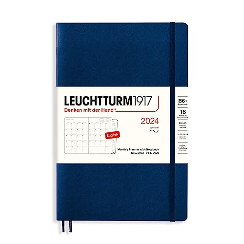 LEUCHTTURM1917 367577 Monatsplaner mit Notizbuch, Softcover, Paperback (B6+) 2024, 16 Monate, Navy, English von LEUCHTTURM1917