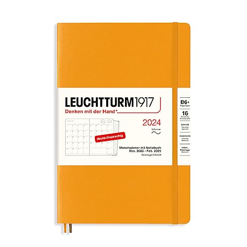 LEUCHTTURM1917 367580 Monatsplaner & Notizbuch Paperback (B6+) 2024, 16 Monate, Softcover, Rising Sun, Deutsch von LEUCHTTURM1917