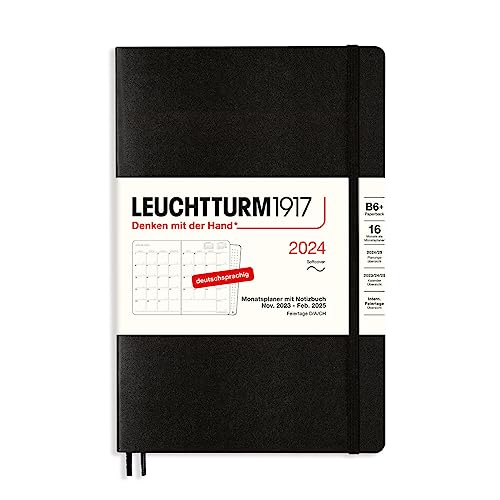 LEUCHTTURM1917 367582 Monatsplaner & Notizbuch Paperback (B6+) 2024, 16 Monate, Softcover, Schwarz, Deutsch von LEUCHTTURM1917