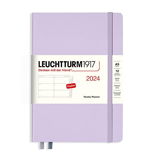 LEUCHTTURM1917 367610 Wochenkalender Medium (A5) 2024, 12 Monate, Lilac, Englisch von LEUCHTTURM1917