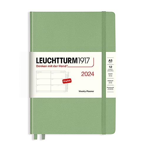 LEUCHTTURM1917 367618 Wochenkalender Medium (A5) 2024, 12 Monate, Salbei, Englisch von LEUCHTTURM1917