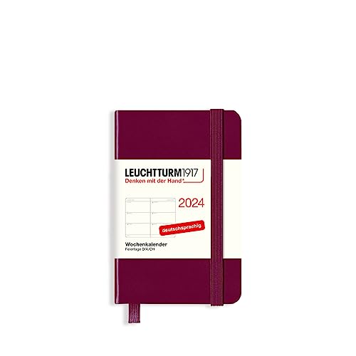 LEUCHTTURM1917 367645 Wochenkalender Mini (A7) 2024, Port Red, Deutsch, 12 Monate von LEUCHTTURM1917