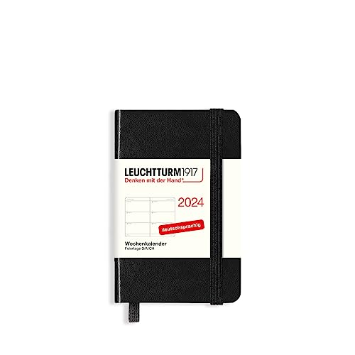 LEUCHTTURM1917 367649 Wochenkalender Mini (A7) 2024, Schwarz, Deutsch, 12 Monate von LEUCHTTURM1917