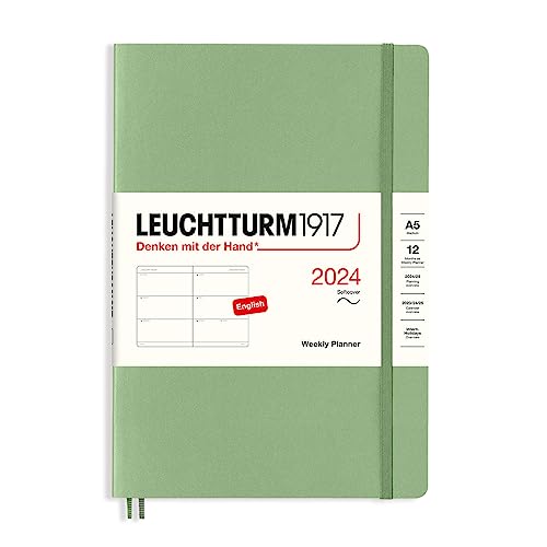 LEUCHTTURM1917 367662 Wochenkalender, Softcover, Medium (A5) 2024, 12 Monate, Salbei, Englisch von LEUCHTTURM1917