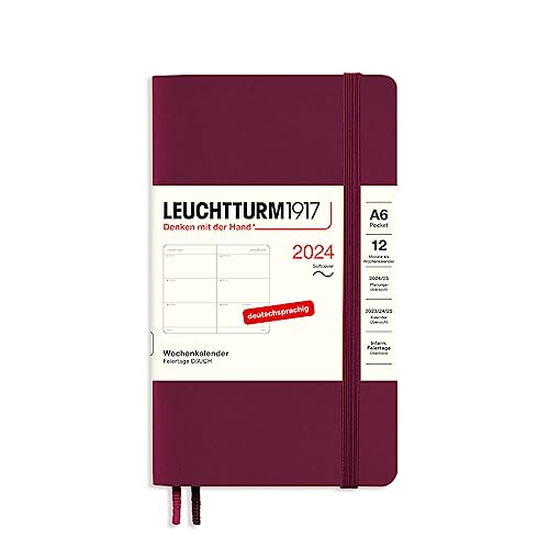 LEUCHTTURM1917 367673 Wochenkalender Pocket (A6) 2024, Softcover, Port Red, Deutsch, 12 Monate von LEUCHTTURM1917