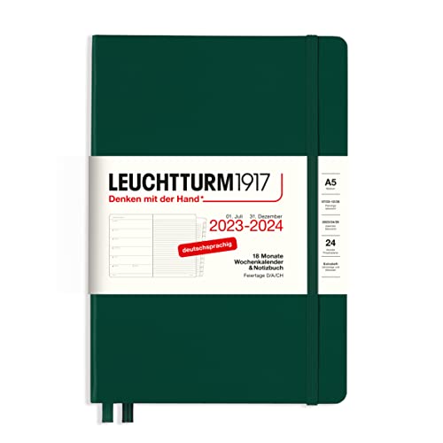 LEUCHTTURM1917 367679 Wochenkalender & Notizbuch Medium (A5) 2024, 18 Monate, Forest Green, Deutsch von LEUCHTTURM1917
