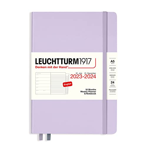 LEUCHTTURM1917 367682 Weekly Planner & Notebook Medium (A5) 2024, 18 months, Lilac, English von LEUCHTTURM1917