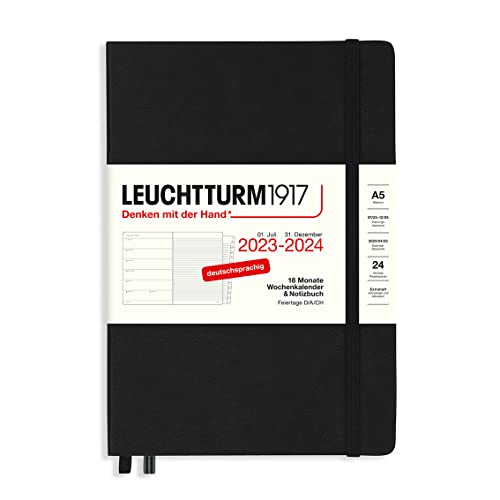 LEUCHTTURM1917 367689 Wochenkalender & Notizbuch Medium (A5) 2024, 18 Monate, Schwarz, Deutsch von LEUCHTTURM1917