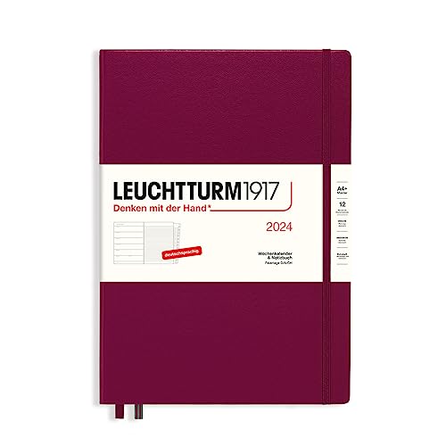 LEUCHTTURM1917 367691 Wochenkalender & Notizbuch Master (A4+) 2024, mit Extraheft für Adressen und Jahrestage, Port Red, Deutsch, 12 Monate von LEUCHTTURM1917