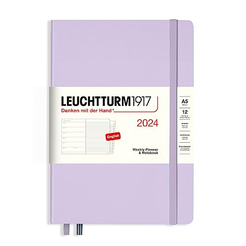 LEUCHTTURM1917 367703 Wochenkalender & Notizbuch Medium (A5) 2024, 12 Monate, Lilac, Englisch von LEUCHTTURM1917