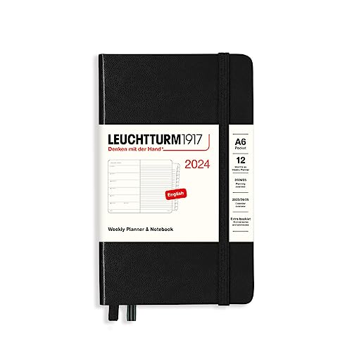 LEUCHTTURM1917 367747 Wochenkalender & Notizbuch Pocket (A6) 2024, 12 Monate, Schwarz, Englisch von LEUCHTTURM1917