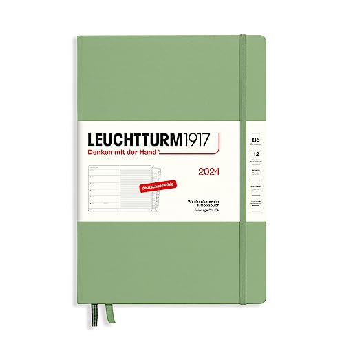 LEUCHTTURM1917 367759 Wochenkalender & Notizbuch Composition (B5) 2024, mit Extraheft für Adressen und Jahrestage, Salbei, Deutsch, 12 Monate von LEUCHTTURM1917