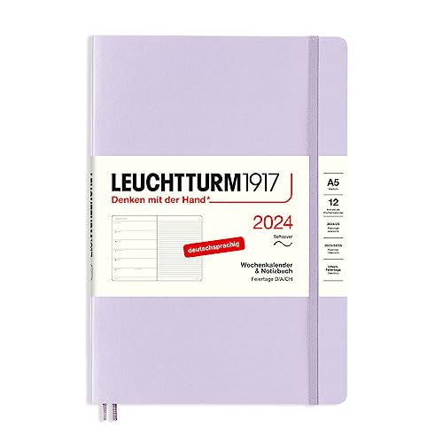 LEUCHTTURM1917 367771 Wochenkalender & Notizbuch Medium (A5) 2024, Softcover, Lilac, Deutsch, 12 Monate von LEUCHTTURM1917