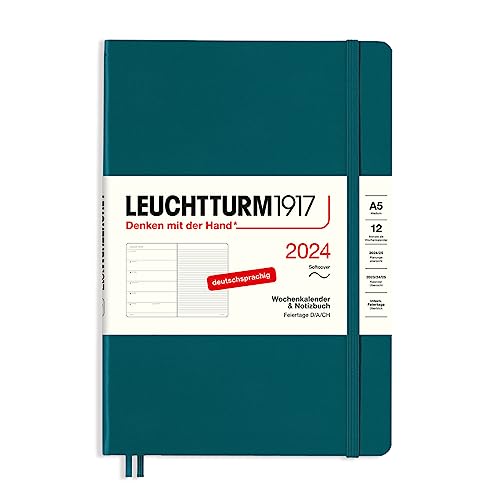 LEUCHTTURM1917 367777 Wochenkalender & Notizbuch Medium (A5) 2024, Softcover, Pacific Green, Deutsch, 12 Monate von LEUCHTTURM1917