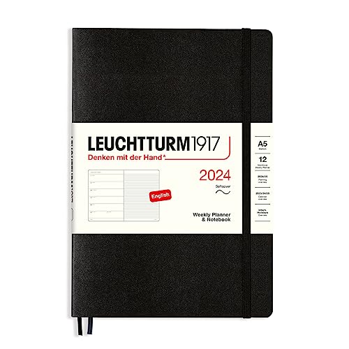 LEUCHTTURM1917 367788 Wochenkalender & Notizbuch Softcover Medium (A5) 2024, 12 Monate, Schwarz, Englisch von LEUCHTTURM1917
