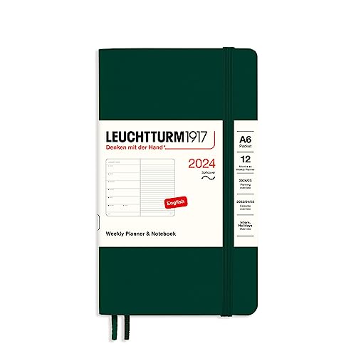 LEUCHTTURM1917 367790 Wochenkalender & Notizbuch Softcover Pocket (A6) 2024, 12 Monate, Forest Green, Englisch von LEUCHTTURM1917