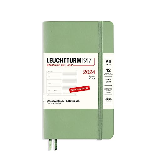 LEUCHTTURM1917 367799 Wochenkalender & Notizbuch Pocket (A6) 2024, Softcover, Salbei, Deutsch, 12 Monate von LEUCHTTURM1917