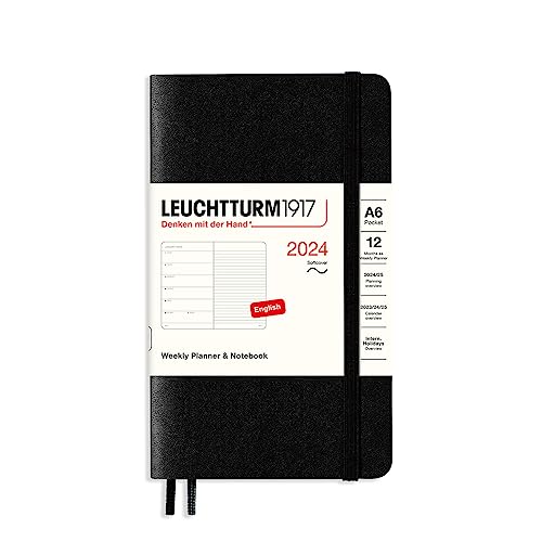 LEUCHTTURM1917 367804 Wochenkalender & Notizbuch Softcover Pocket (A6) 2024, 12 Monate, Schwarz, Englisch von LEUCHTTURM1917