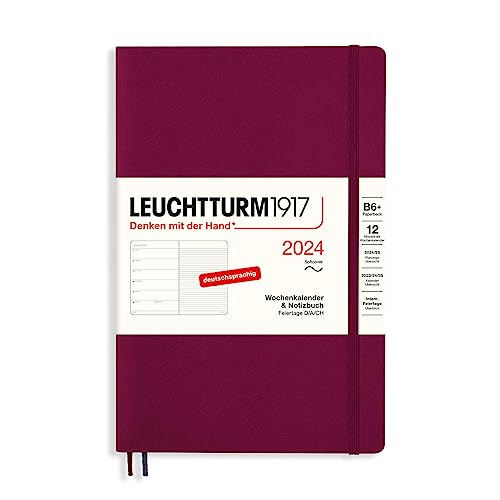 LEUCHTTURM1917 367811 Wochenkalender & Notizbuch Paperback (B6+) 2024, Softcover, Port Red, Deutsch, 12 Monate von LEUCHTTURM1917