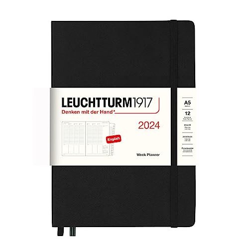 LEUCHTTURM1917 367839 Wochenplaner Medium (A5) 2024, 12 Monate, Schwarz, Englisch von LEUCHTTURM1917