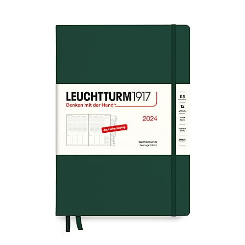 LEUCHTTURM1917 367843 Wochenplaner Composition (B5) 2024, mit Extraheft für Adressen und Jahrestage, Forest Green, Deutsch, 12 Monate von LEUCHTTURM1917