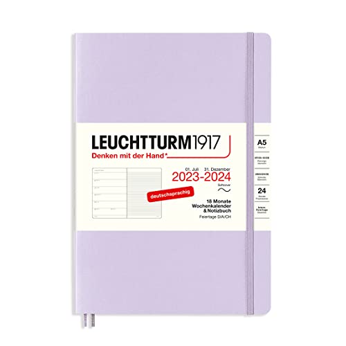 LEUCHTTURM1917 367857 Wochenkalender & Notizbuch Softcover Medium (A5) 2024, 18 Monate, Lilac, Deutsch von LEUCHTTURM1917