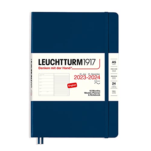 LEUCHTTURM1917 367860 Weekly Planner & Notebook Softcover Medium (A5) 2024, 18 months, Navy, English von LEUCHTTURM1917