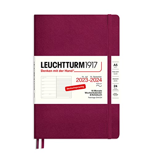 LEUCHTTURM1917 367861 Wochenkalender & Notizbuch Softcover Medium (A5) 2024, 18 Monate, Port Red, Deutsch von LEUCHTTURM1917