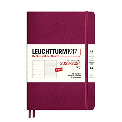 LEUCHTTURM1917 367862 Weekly Planner & Notebook Softcover Medium (A5) 2024, 18 months, Port Red, English von LEUCHTTURM1917