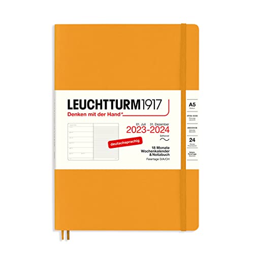 LEUCHTTURM1917 367863 Wochenkalender & Notizbuch Softcover Medium (A5) 2024, 18 Monate, Rising Sun, Deutsch von LEUCHTTURM1917