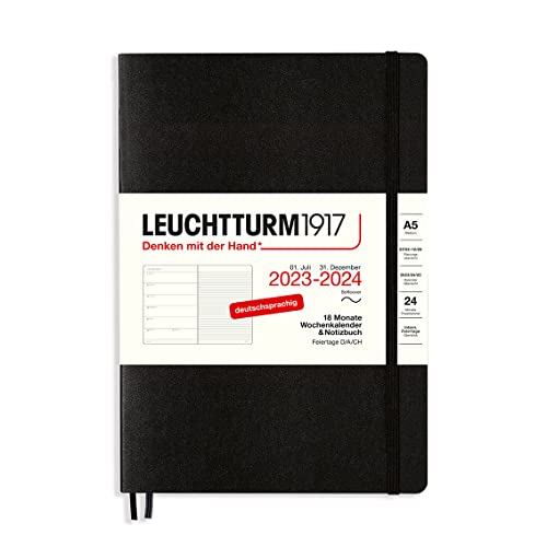LEUCHTTURM1917 367865 Wochenkalender & Notizbuch Softcover Medium (A5) 2024, 18 Monate, Schwarz, Deutsch von LEUCHTTURM1917