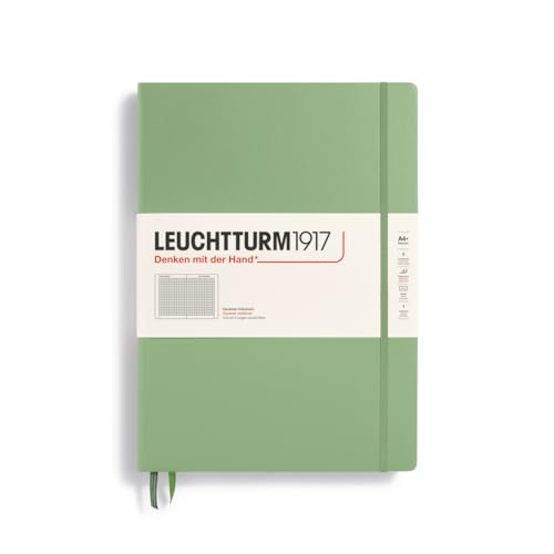 LEUCHTTURM1917 370262 Notizbuch Master Classic (A4+) Hardcover, 235 nummerierte Seiten, Salbei, kariert von LEUCHTTURM1917